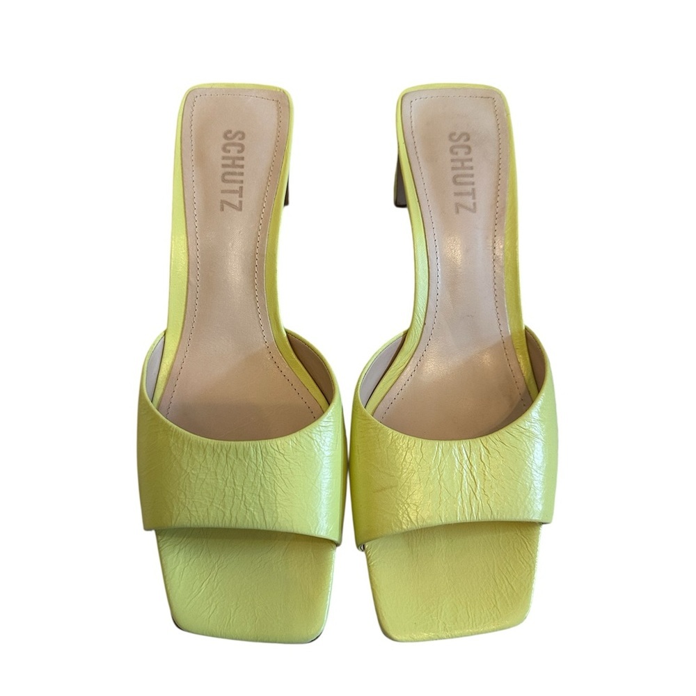 SCHUTZ Dethalia Lime Green Square-Toe Mules Size 9